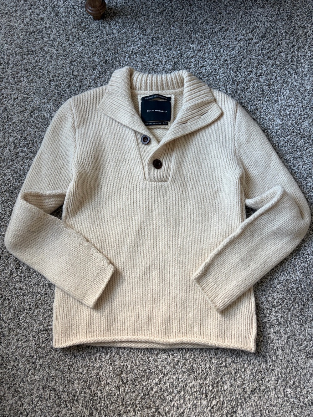 Club Monaco Cream Merino Wool & Alpaca Blend Shawl Collar Sweater XS